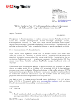 25-26 Ekim 2023 "T.C. 100.yılında Anıtkabir'de Kurucumuz Ulu Önder Atatürk'e şükranlarımızı sunma ziyareti"