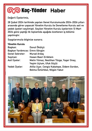 2024-2026 Döneminde Görev Yapacak Yönetim Kurulu Üyelerimiz Belirlenmiştir