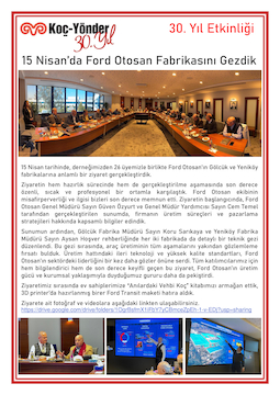 15 Nisan'da Ford Otosan Fabrikasını Gezdik